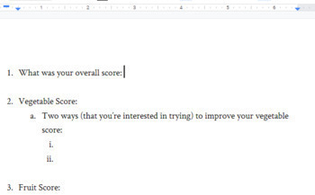Preview of Healthy Eating Introduction Google Docs Assignment