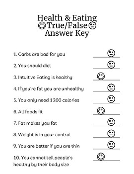 Preview of Healthy Eating: Nutrition True/False