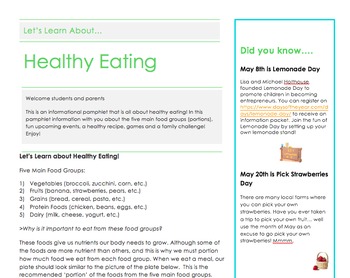 Healthy Eating Pamphlet by Amanda's ABC's | Teachers Pay Teachers