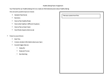 Preview of Healthy Eating Poster Assignment Sheet and Rubric - Canada's Food Guide