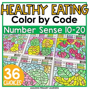 Preview of Healthy Eating and Fruit Coloring Pages Math Color by Number Teen Activities
