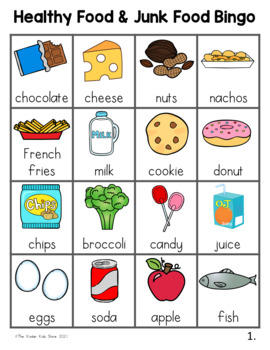 Preview of Healthy Food Junk Food Bingo Game