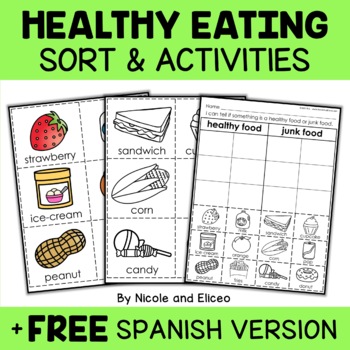 Preview of Healthy Foods Sort Activities + FREE Spanish