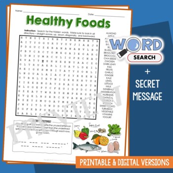 Preview of Choosing & Eating Healthy Foods Word Search Puzzle Vocabulary Activity Worksheet
