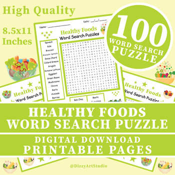 Preview of Healthy Foods Word Search Worksheet Activity - Puzzles, Crossword & More!