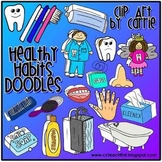 Healthy Habits Doodles digital clip art (BW & full-color P