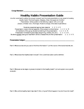 Preview of Healthy Habits Group Presentation Worksheet/Rubric