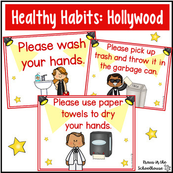 Healthy Habits Posters Hollywood Theme | Bulletin Board | Bathroom Signs