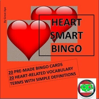 Preview of Valentine Heart Healthy Vocabulary Bingo Game