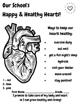 Preview of Healthy Hearts Coloring Worksheet