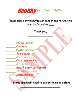 Preview of Healthy Holiday Snacks Parent Letter