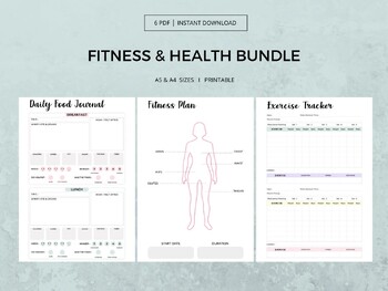 Preview of Healthy Life Bundle PRINTABLE DIGITAL Food Journal Fitness Plan Self Care