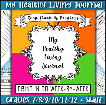 Preview of Healthy Living Wellness Journal | Nutrition and  Exercise Charts | 300+ SALE!