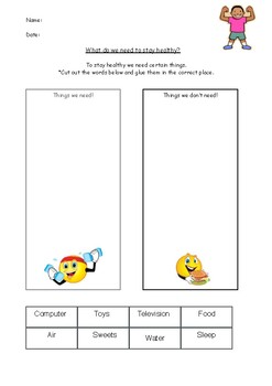 Healthy Living Worksheet by Miss Price's Resources | TpT