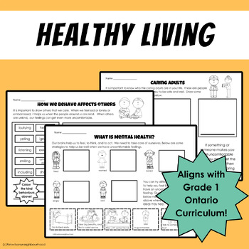 Healthy Living Worksheets for Grade 1 Health Ontario Curriculum | TPT