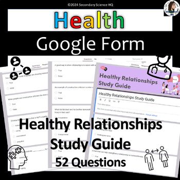 Preview of Healthy Relationships Health Study Guide| Google Form