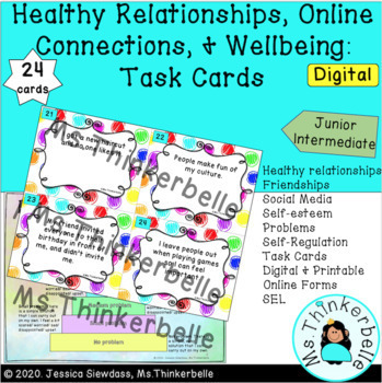 Preview of Healthy Relationships, Online Connections, & Wellbeing Task Cards