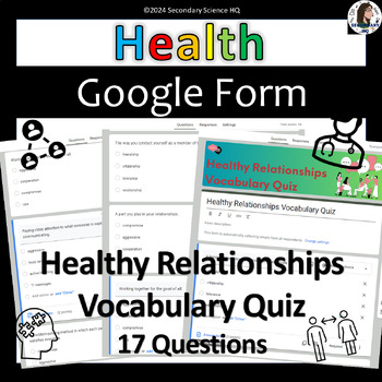 Preview of Healthy Relationships Vocabulary Quiz| Google Form | Health
