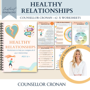 Preview of Healthy Relationships workbook, boundaries, anxiety, abuse, friendship