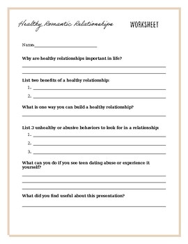 Preview of Healthy Romantic Relationship Worksheet (to go along with the PowerPoint)