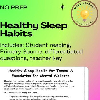 Preview of Healthy Sleep Habits Teen Mental Health SEL Reading Comprehension Worksheet