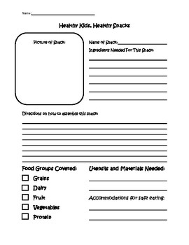 Preview of Healthy Snack Planning Sheet and Rubric