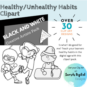 unhealthy habits clipart black and white