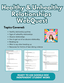 Preview of Healthy & Unhealthy Relationships WebQuest Independent Learning