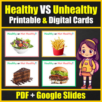 Preview of Healthy VS Unhealthy Food - Basic Concepts Flashcards - PDF + Google Slides