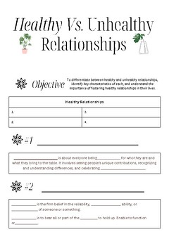 Preview of Healthy Vs Unhealthy Relationships Note Sheet