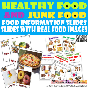 Preview of Healthy and Junk Food - Information slides, Flash card slides. POWERPOINT