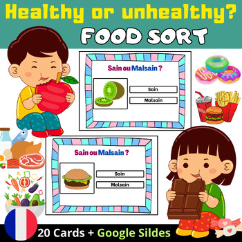 Preview of Healthy and Unhealthy Food Cards in French with Google Slides