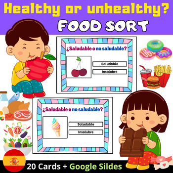 Preview of Healthy and Unhealthy Food Cards in Spanish with Google Slides