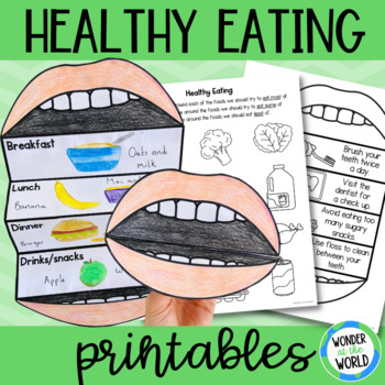 Preview of Healthy eating and caring for teeth worksheet and foldable activity printables
