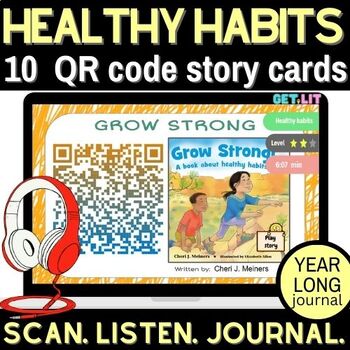 Preview of Healthy habits | listening center | QR code stories | year long worksheets