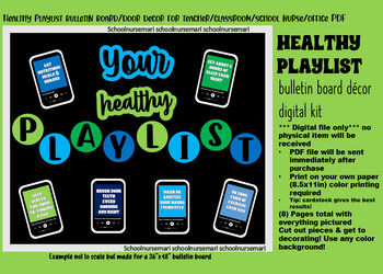 Preview of Healthy playlist bulletin board/door decor kit teacher/class/school/nurse PDF