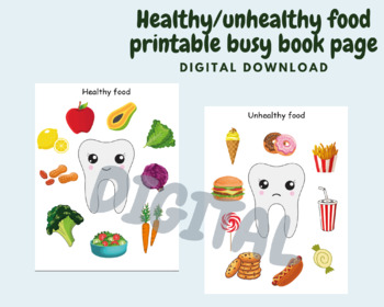 Preview of Healthy / unhealthy food busy book printable page for toddler, preschool, pre-k