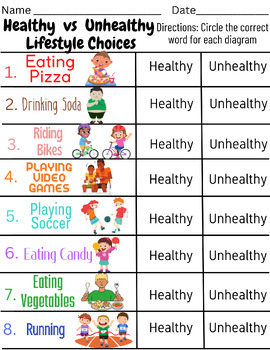 Preview of Healthy vs Unhealthy Choices - Multiple Choice Worksheet