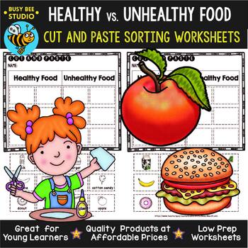 Preview of Healthy vs Unhealthy Food | Category Sort | Cut and Paste Worksheets