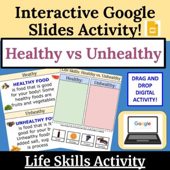 Preview of Healthy vs. Unhealthy Foods Drag and Drop Google Slides Special Education
