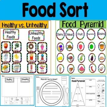 Preview of Healthy vs. Unhealthy Foods, Food Pyramid-Cut and Paste-Writing, Print, Digital