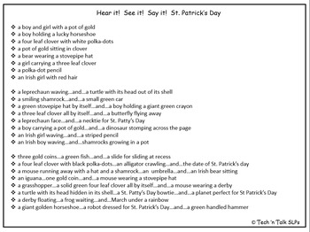 Hear it! See it! Say It! St. Patrick's Day Seek and Find | TPT