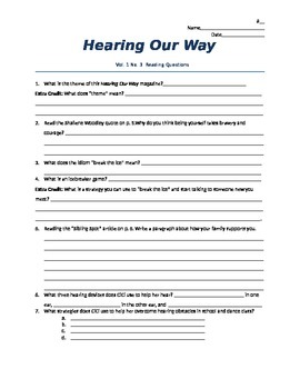 Preview of Hearing Our Way magazine Reading Comprehension Questions Vol. 1 No. 3