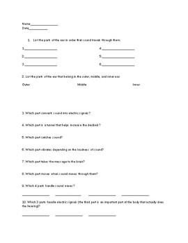 Preview of Hearing Process Worksheet