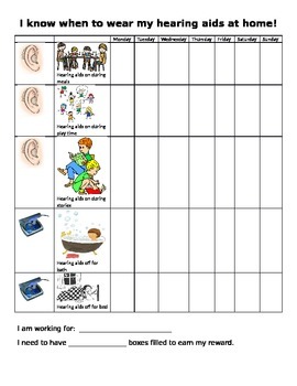 Preview of Hearing aid home use reward chart
