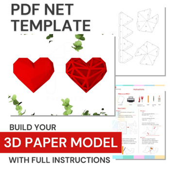 Preview of 2 Hearts 3d model net |Valentines Day Craft activities | wall classroom decor