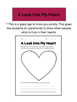 Preview of Heart Activity - "Get to know me" activity, great for morning Work & Valentine's