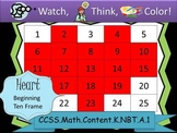 Heart Beginning Ten Frames - Watch, Think, Color! CCSS.K.NBT.A.1
