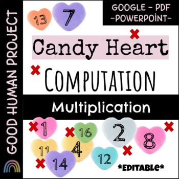 Preview of Heart Candy Computation | Multiplication | Valentine's Day | EDITABLE