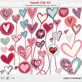 Hearts Valentine Digital Papers 